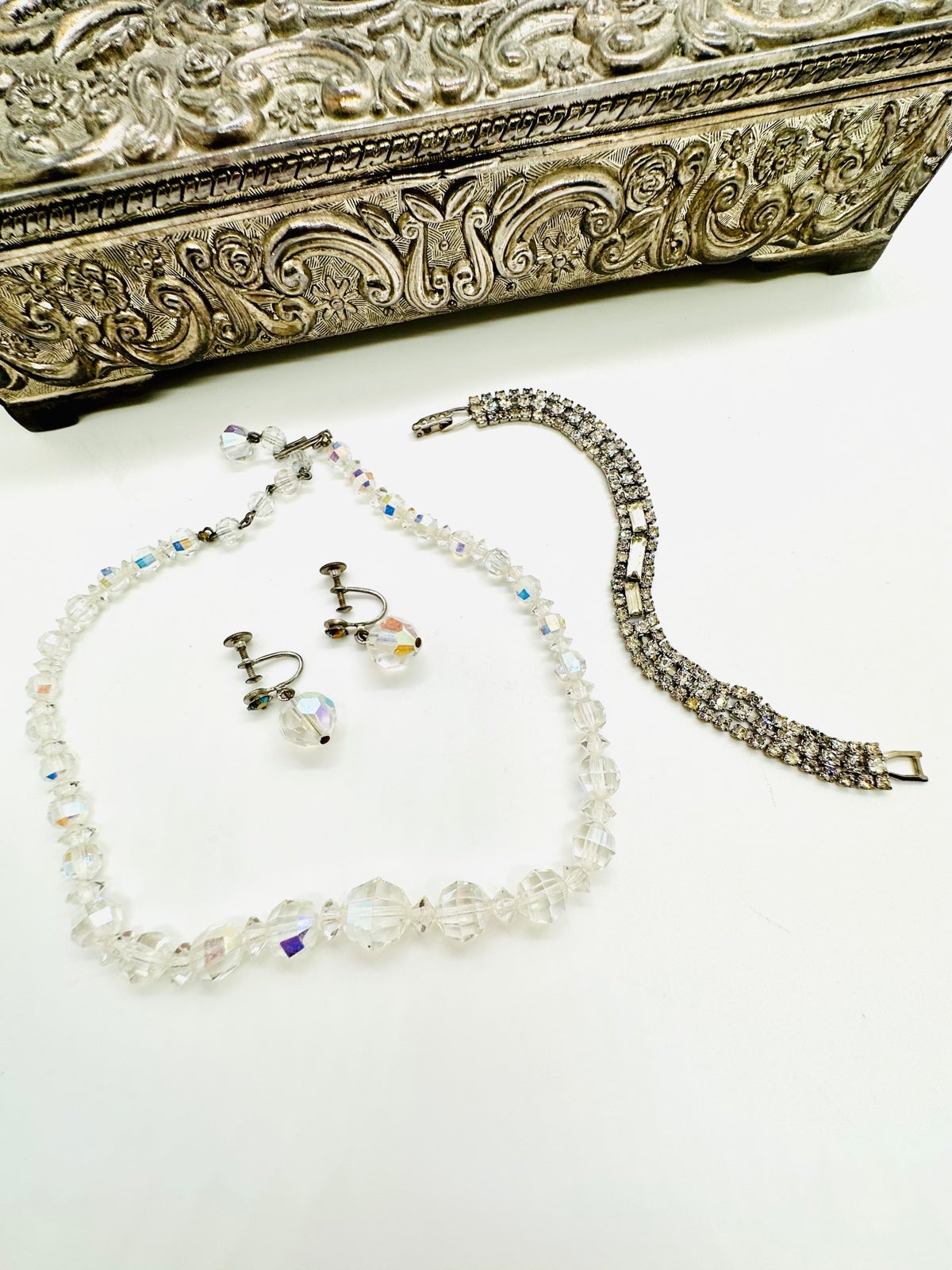 Vintage Rhinestone Bracelet & Deco Necklace