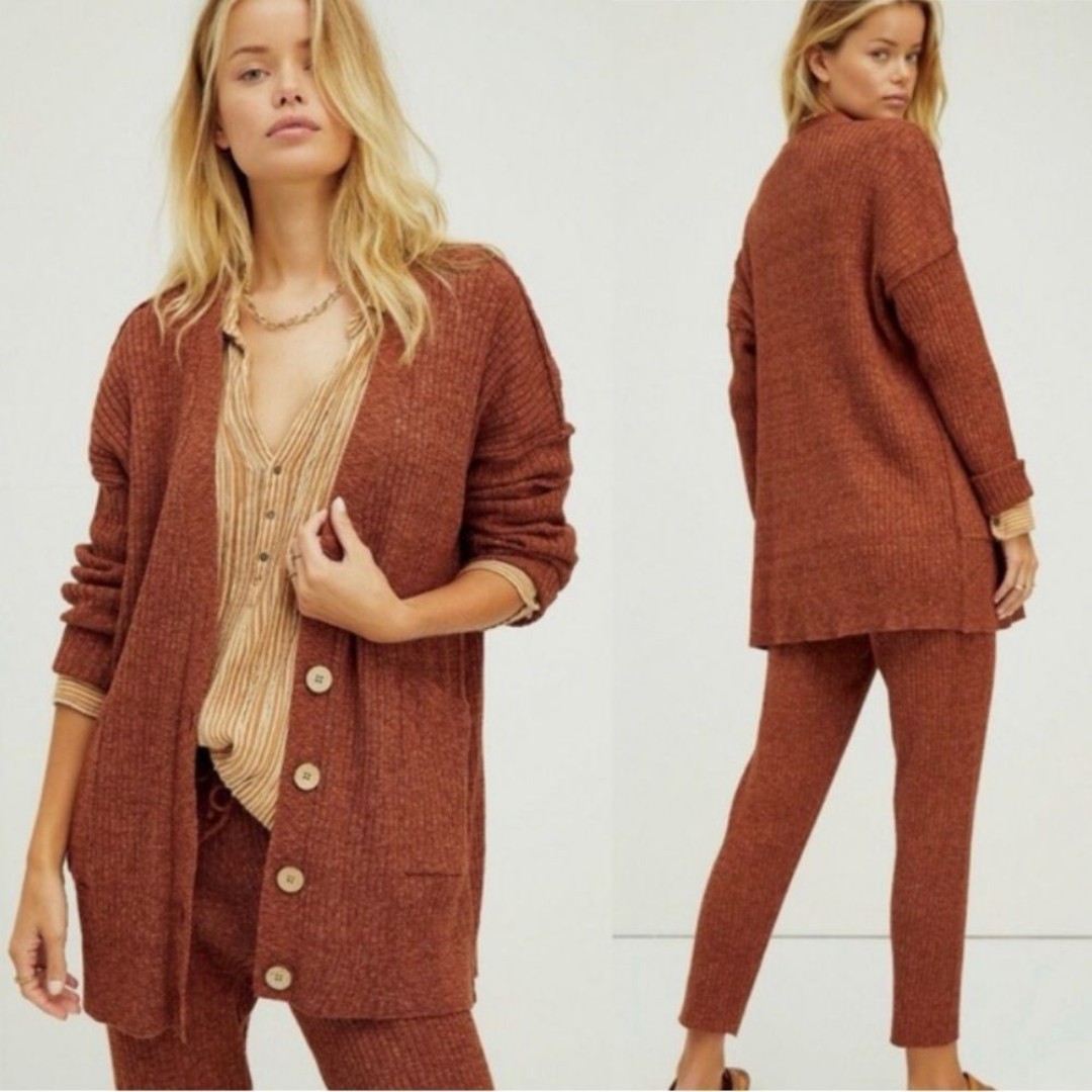Free People Beach Maiya Burnt Orange Sweater Set size Medium