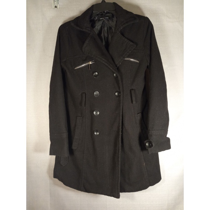 New Look Jacket Woman's Small Black Wool Knit Peacoat