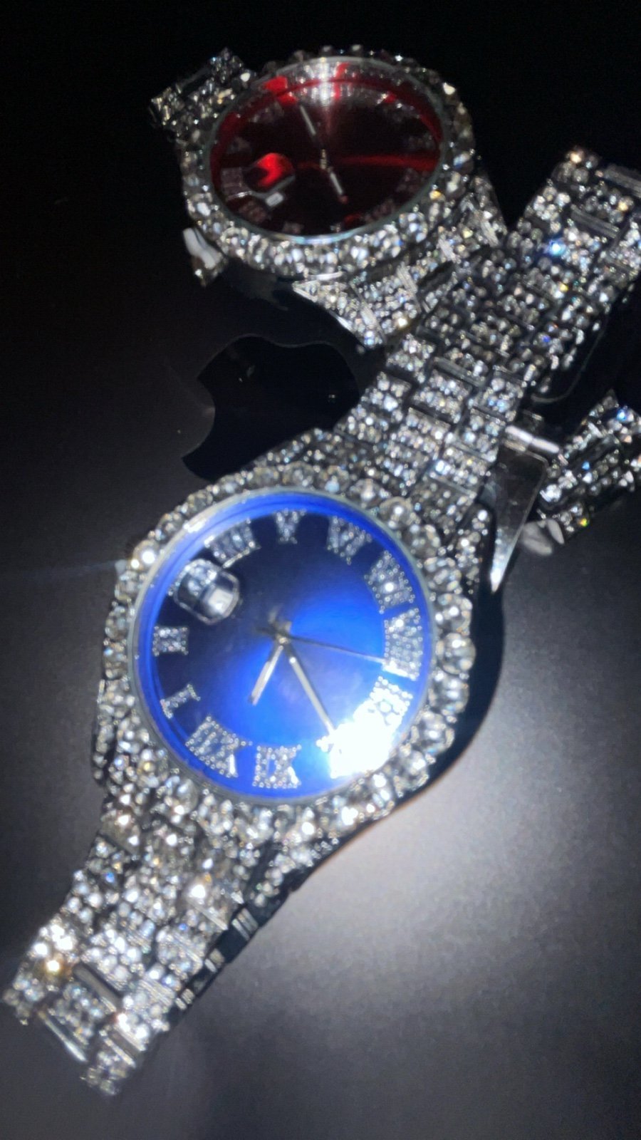 Iced out stainless steel watch “Blue”