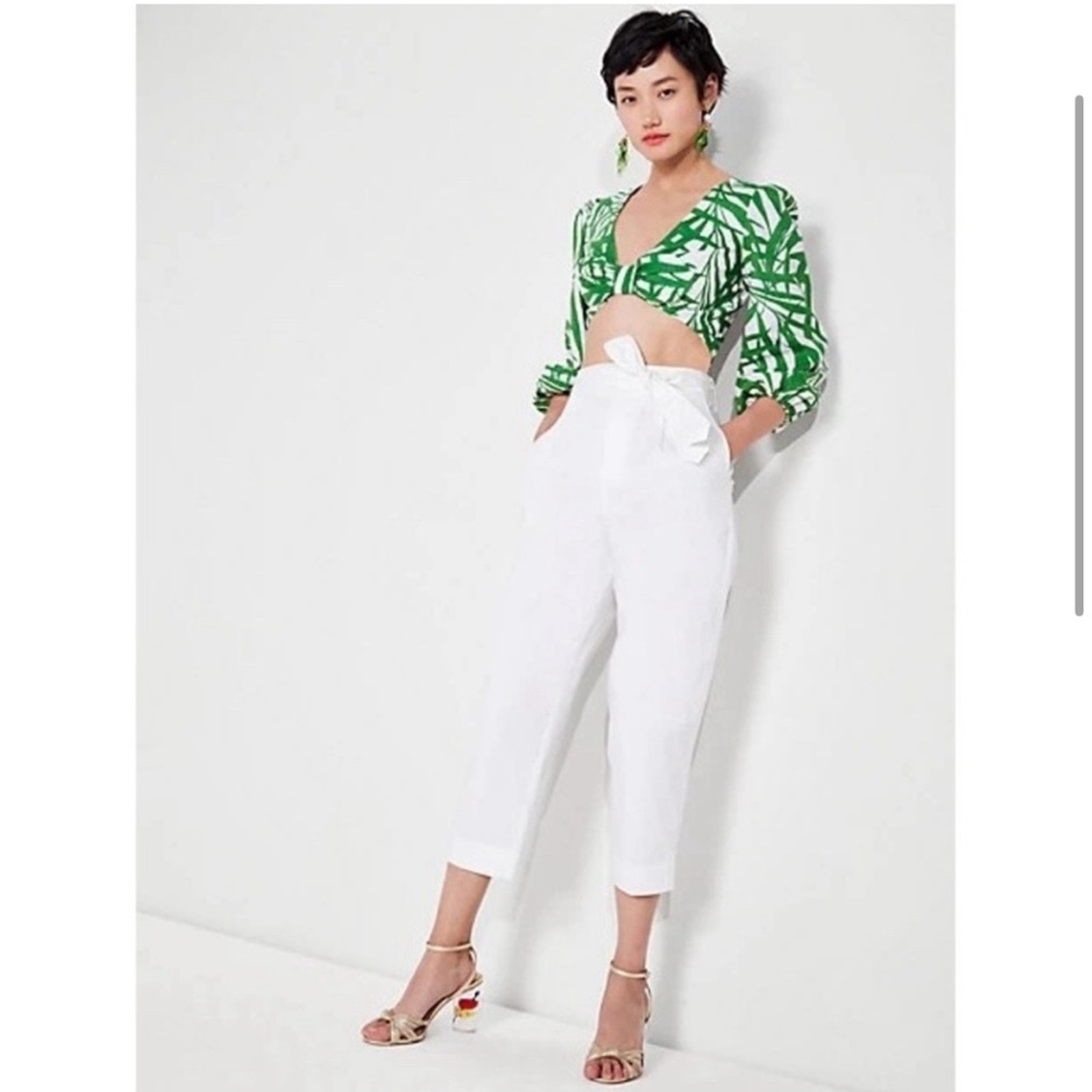 NWT Kate Spade Tie Waist Poplin Pant in White.