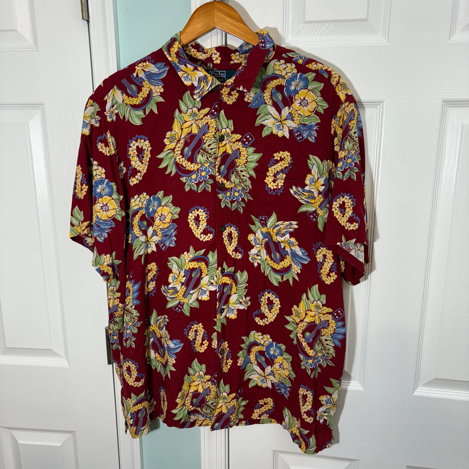 VTG Polo Ralph Lauren 100% Viscose Red Floral Hawaiian Shirt Men’s Size XXL