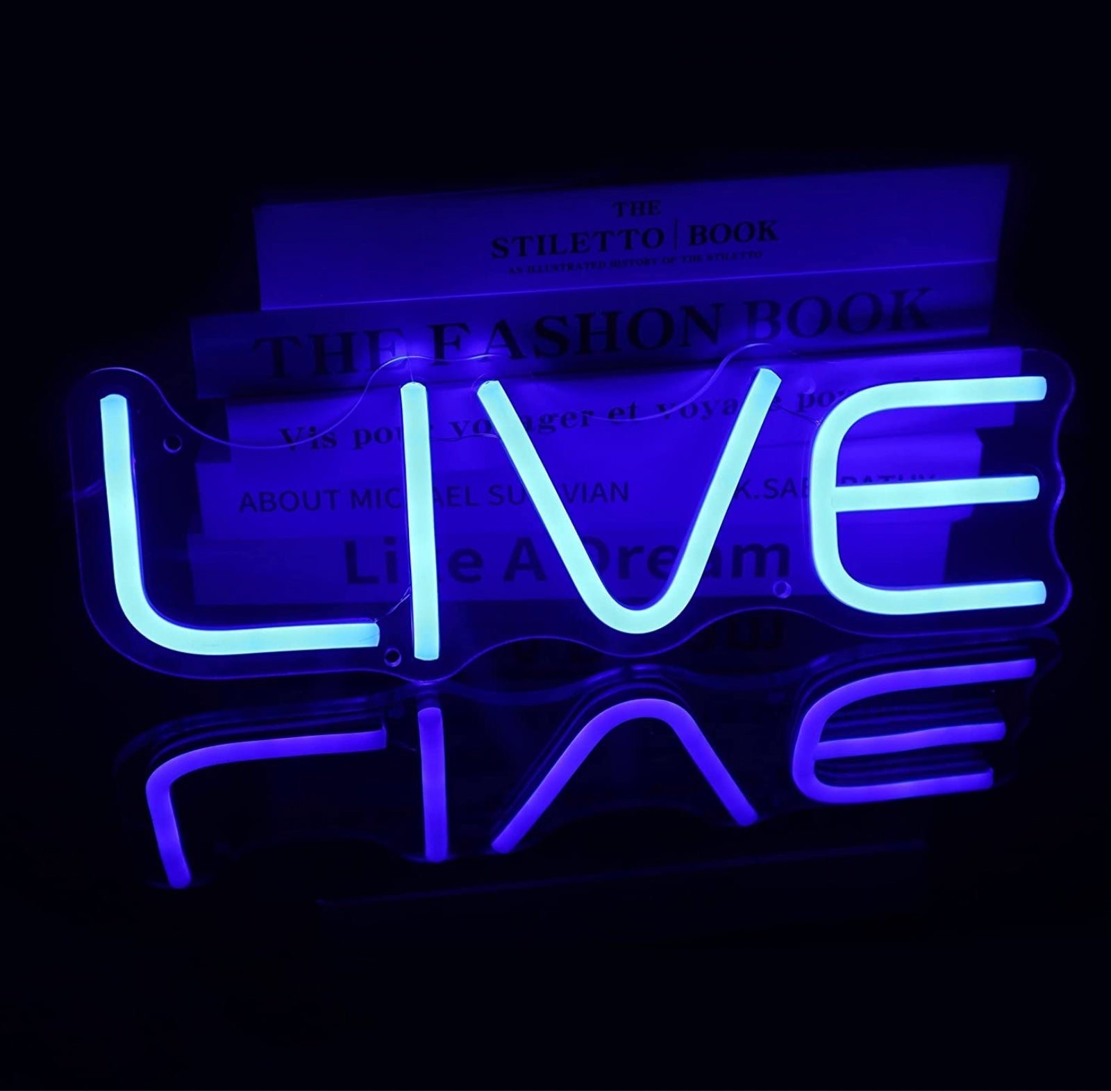Simple Bright Blue LIVE LED Night Light Game Streaming Twitch Room Wall Decorati