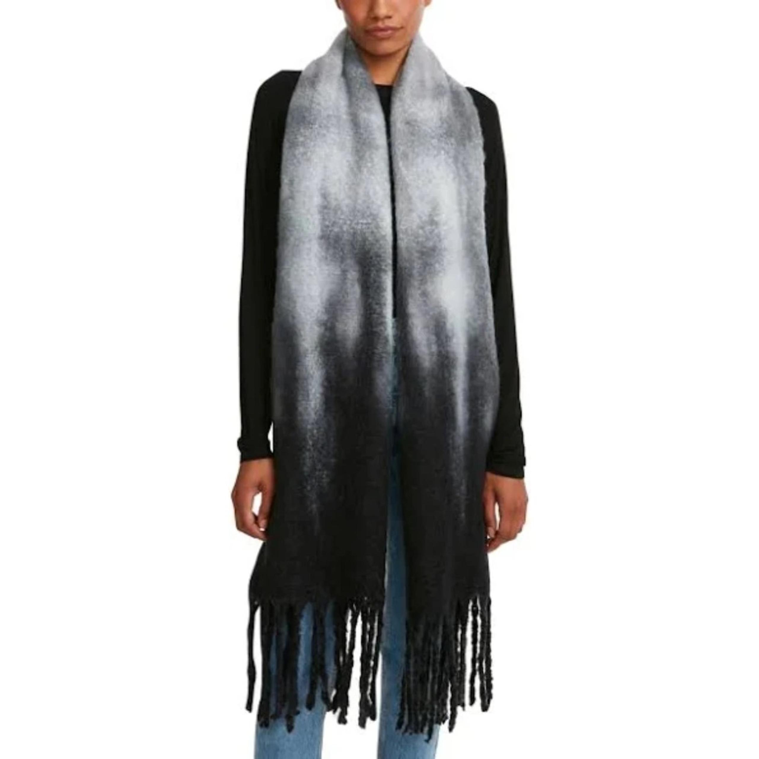 Steve Madden NWT Tie Dyed Scarf Fringe Tassels Super Soft Long Scarf Black New