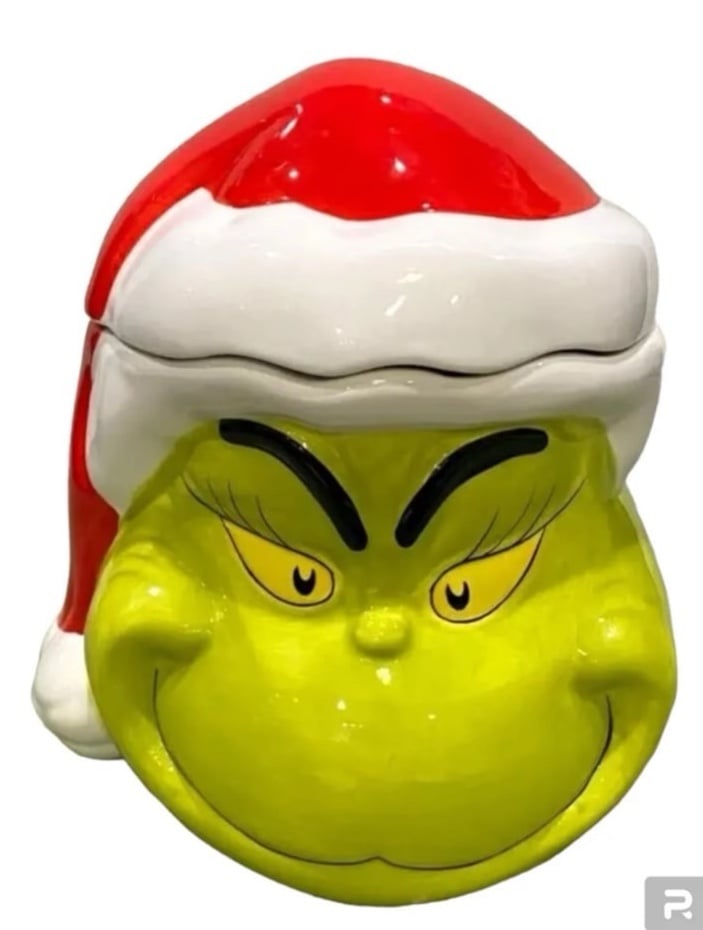 NEW Super Cute Large Ceramic Hand Painted Grinch Cookie Jar
