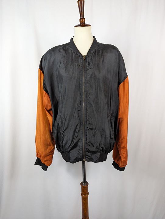 Protest 100% Silk Bomber Jacket Vintage Retro Black Orange Unisex Mens Sz Medium