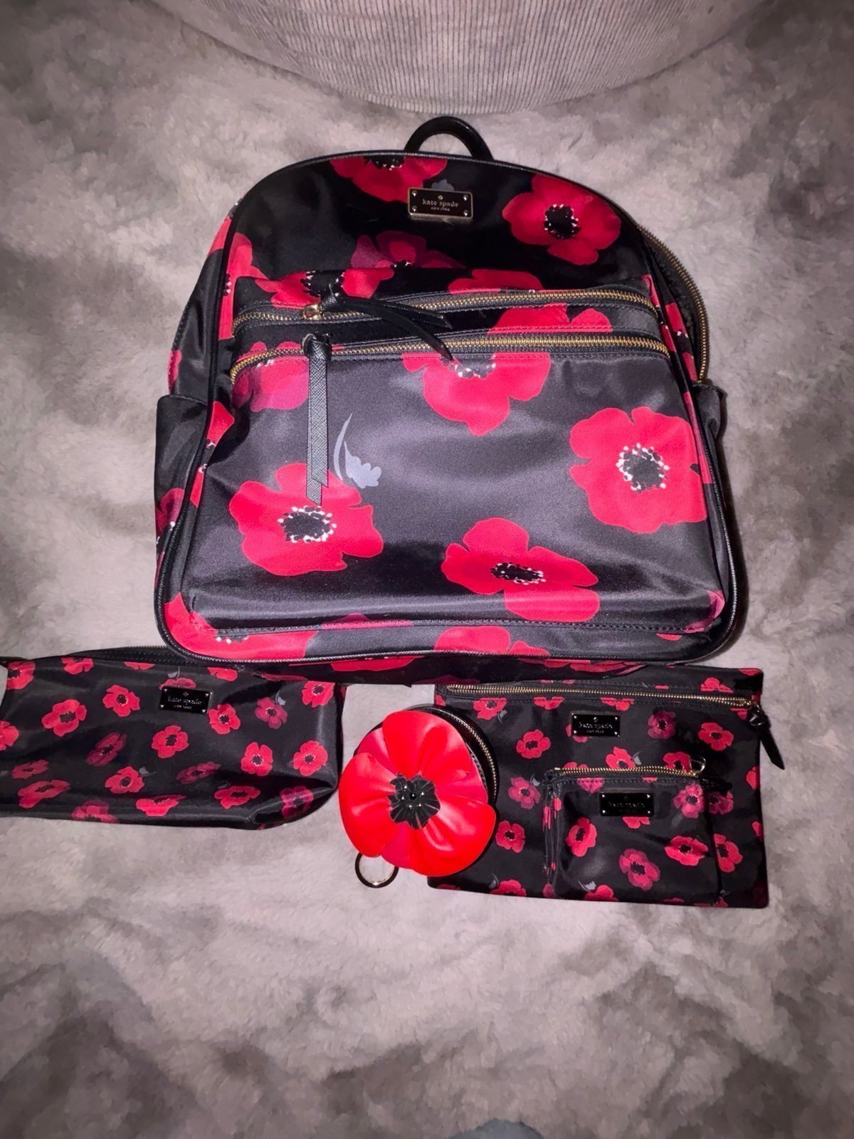 Kate Spade Poppy Bundle with Backpack, Keychain, 3 cosmetic bags