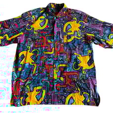 VTG Big Hed Let The Good Times Roll Hawaiian Shirt Sz L Made USA 90s Abstract