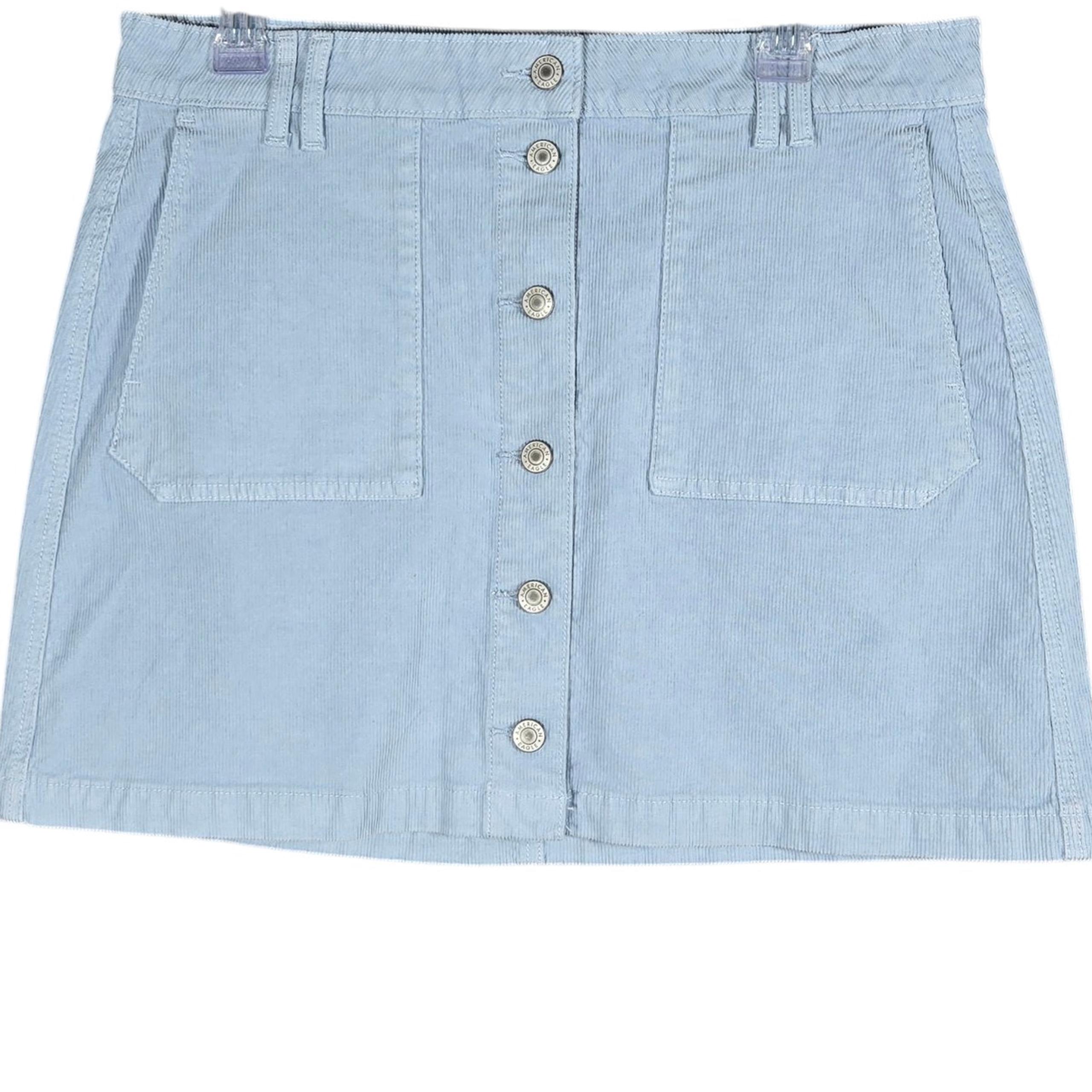 American Eagle Skirt Women 12 Blue Corduroy Super Hi Rise A Line Super Stretch