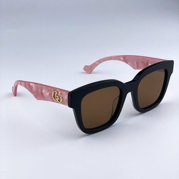 NEW Gucci GG0998S 005 Black/Pink Pearl Temples Brown Square Women Sunglasses
