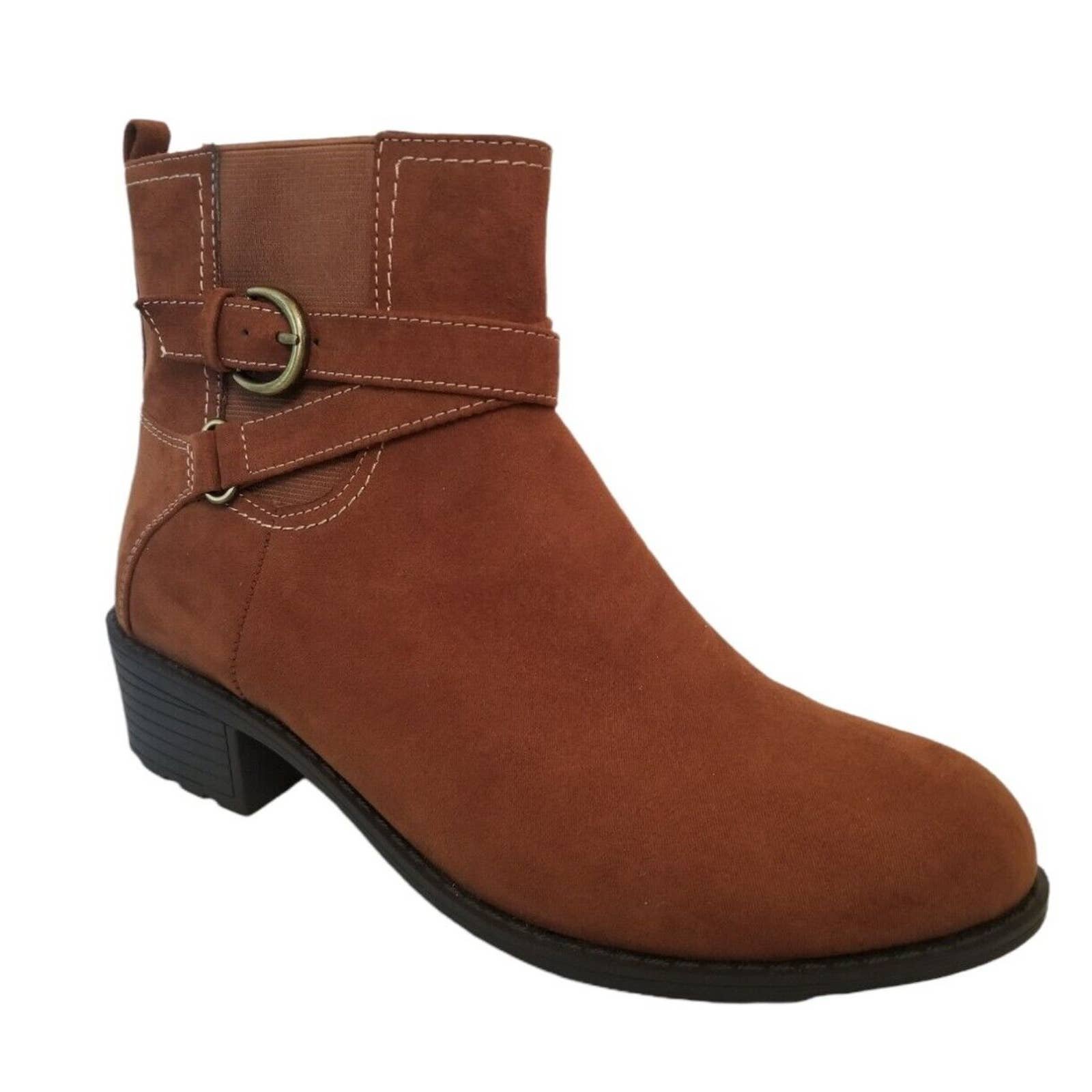 Dr. Scholls Laney Brown Faux Suede Fabric Ankle Boots Women's Size 9.5