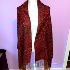 Pashmina Scarf Silk Blend Wrap Red Leopard Animal Print Fringe Shawl