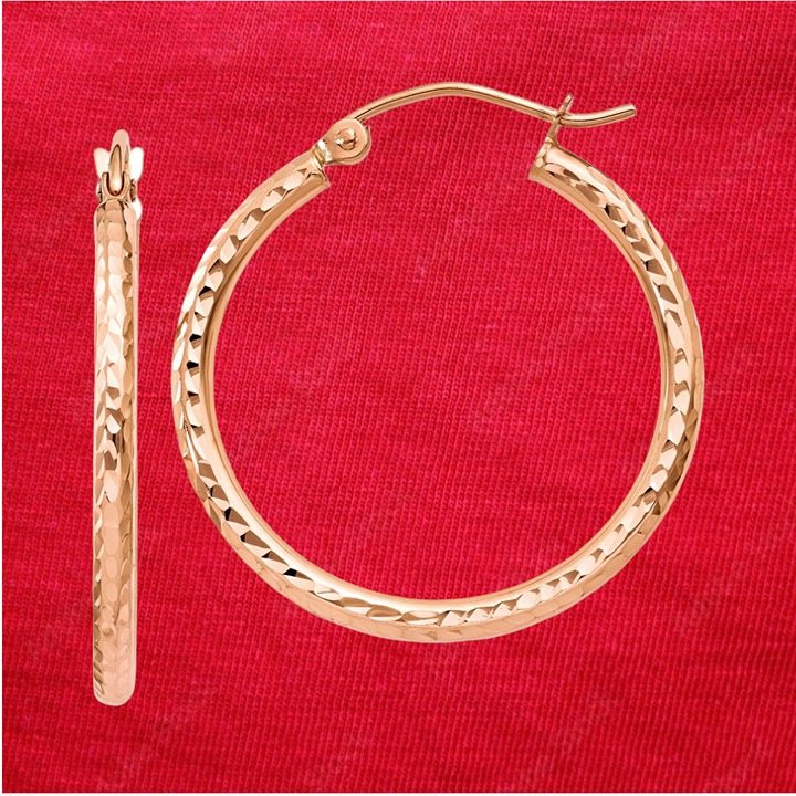 14k Rose Gold Diamond-cut Polished Hoop Earrings