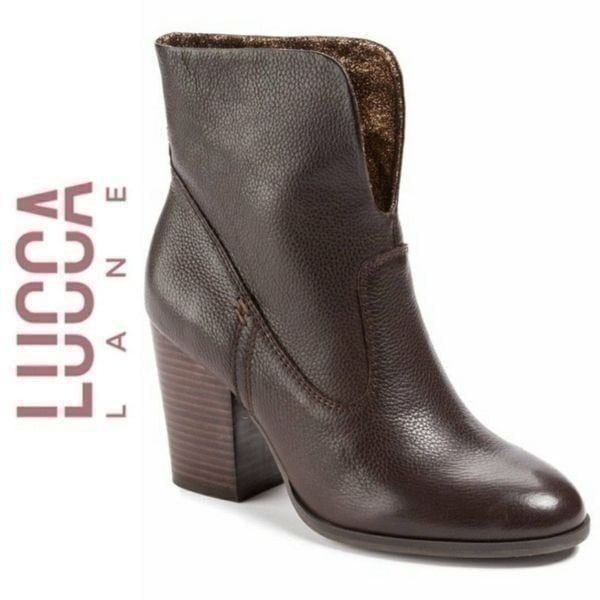 Lucca Lane Stacked Heel Brown Booties