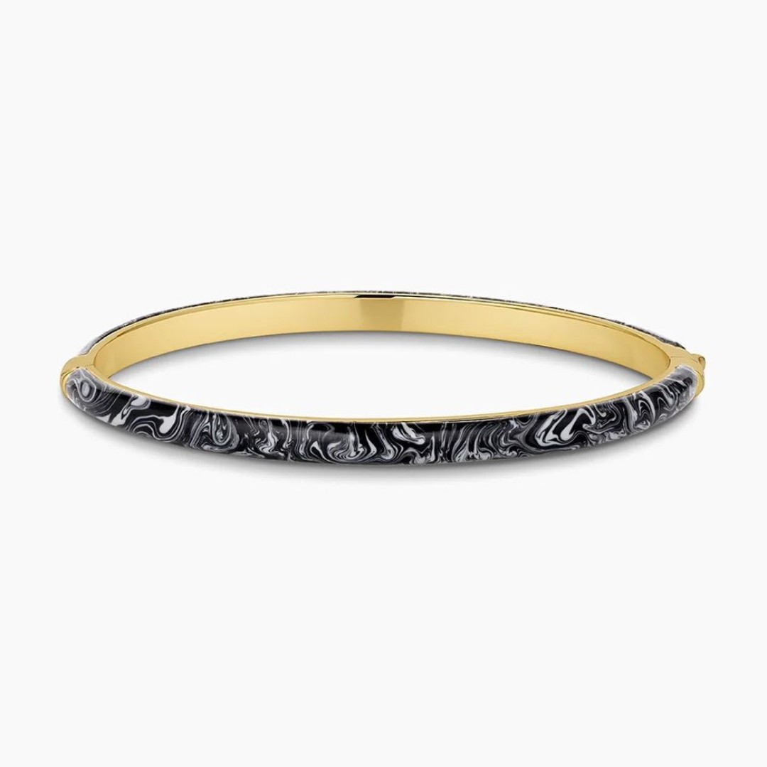 Gorjana New 18k Gold Plated Brass Resin Black Marble Paseo Cuff Bracelet
