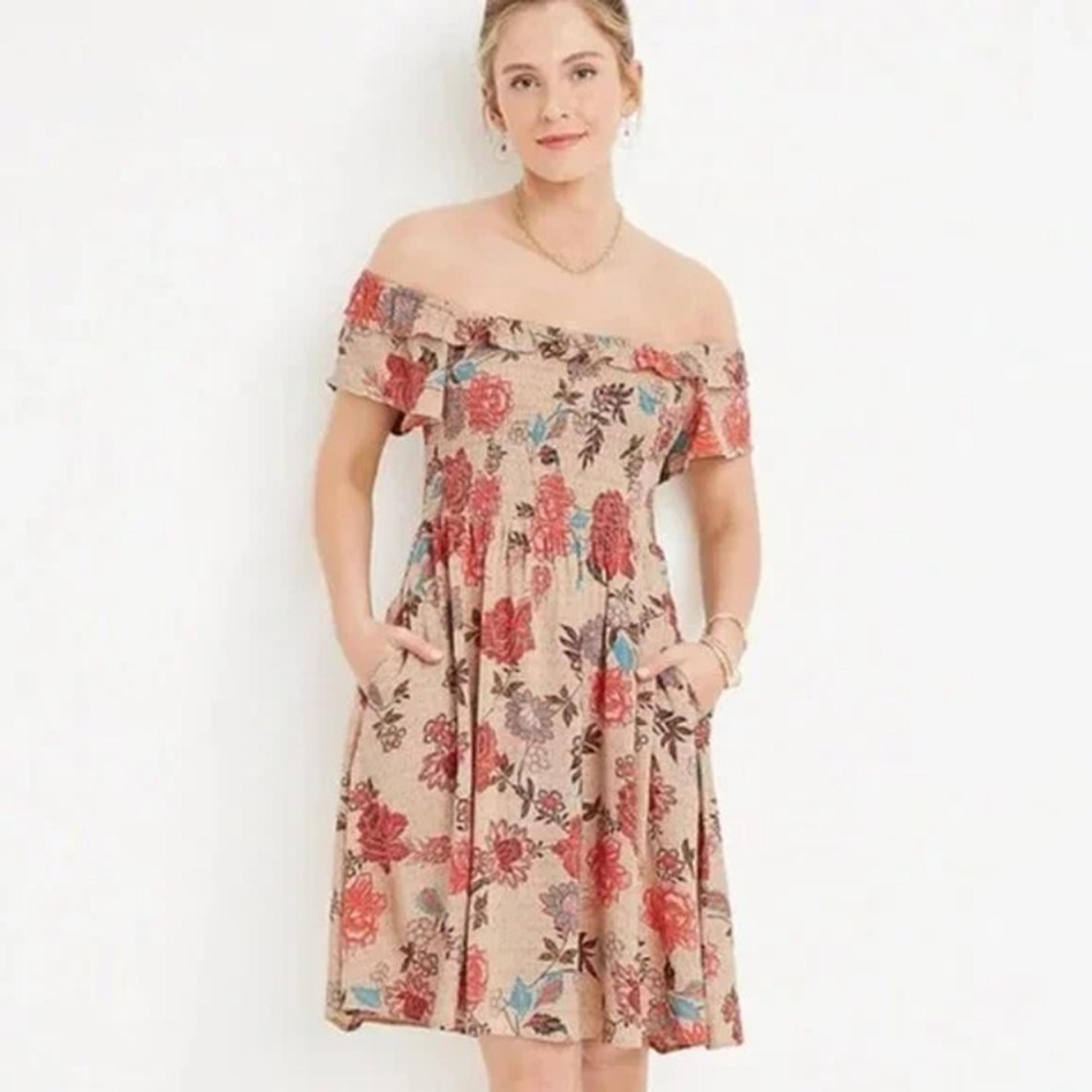 Maurices Smocked Floral Cold Shoulder Babydoll Mini Dress XL