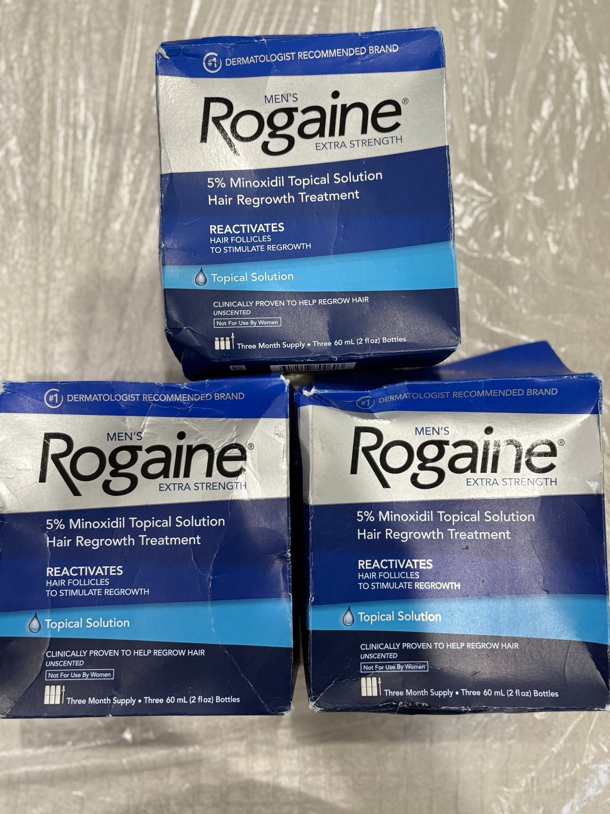3 Lot. Men’s Rogaine Topical. 3 Month Supply Per Box. Nine Month Total Supply.