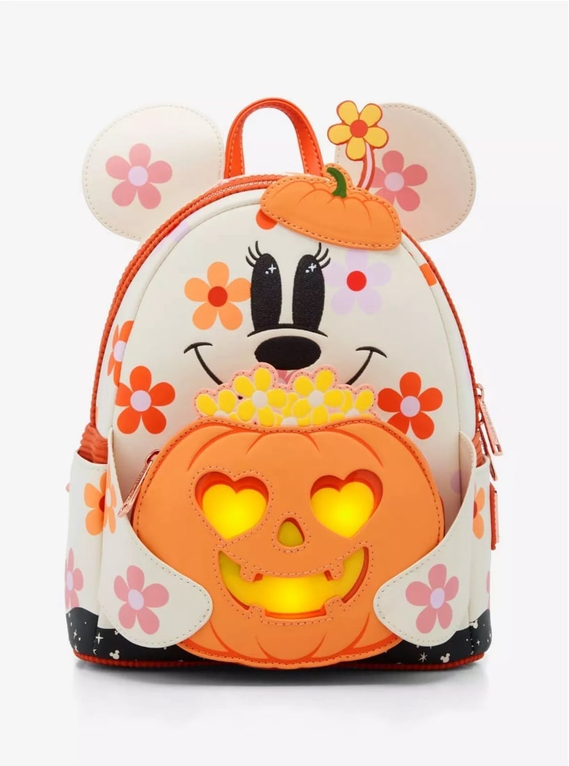 Loungefly Disney Minnie Mouse Floral Pumpkin GlowITD Light-Up Mini Backpack NWT!