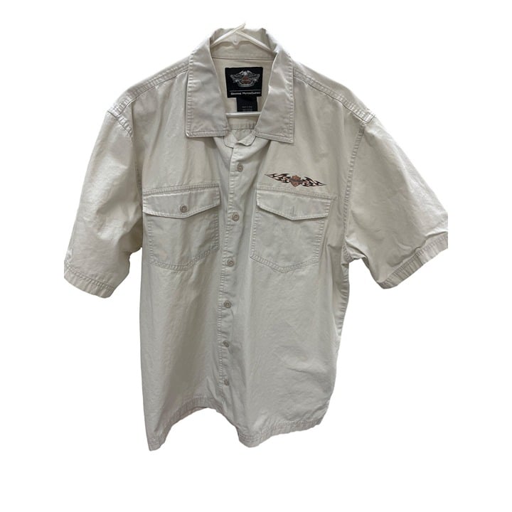 Harley Davidson Genuine Motor Clothes Men’s XL Khaki Casual Dress Shirt SKU 627