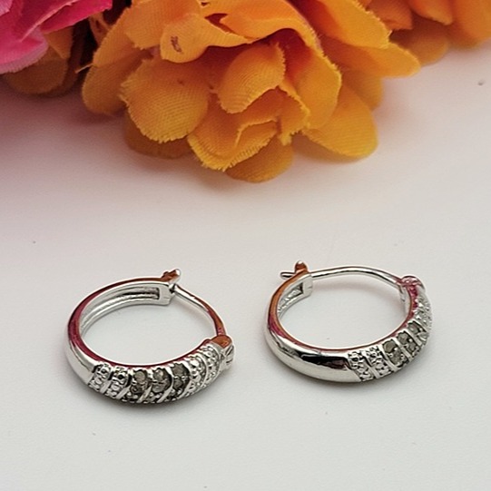 Sonia Hou Crystal Hoop Earrings White Gold Plate Over Sterling Silver 18mm