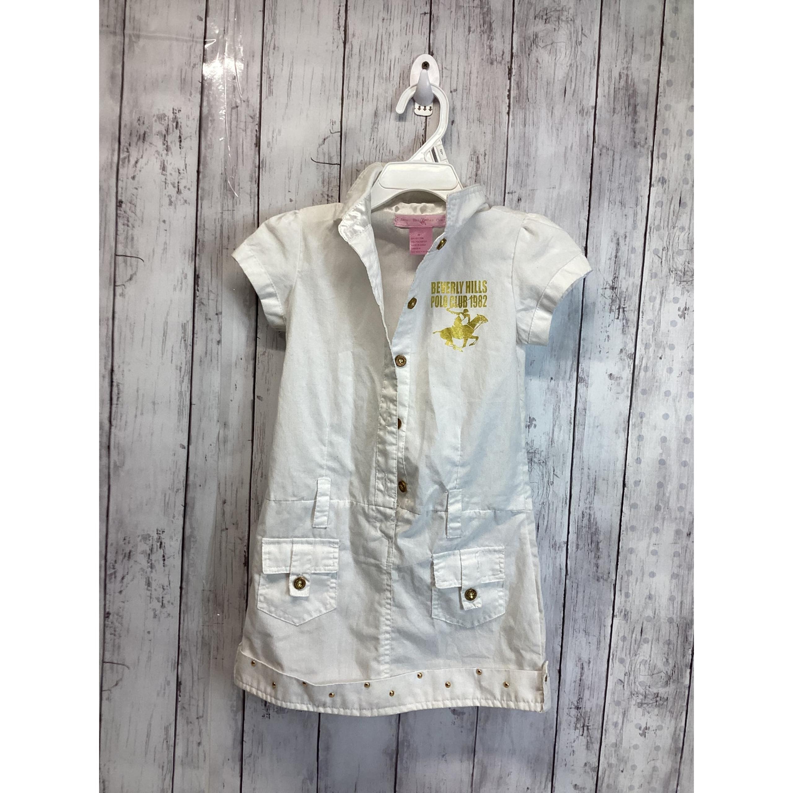 Beverly Hills Polo Club Girls Shirt Dress Size 4T White Collared Button Down