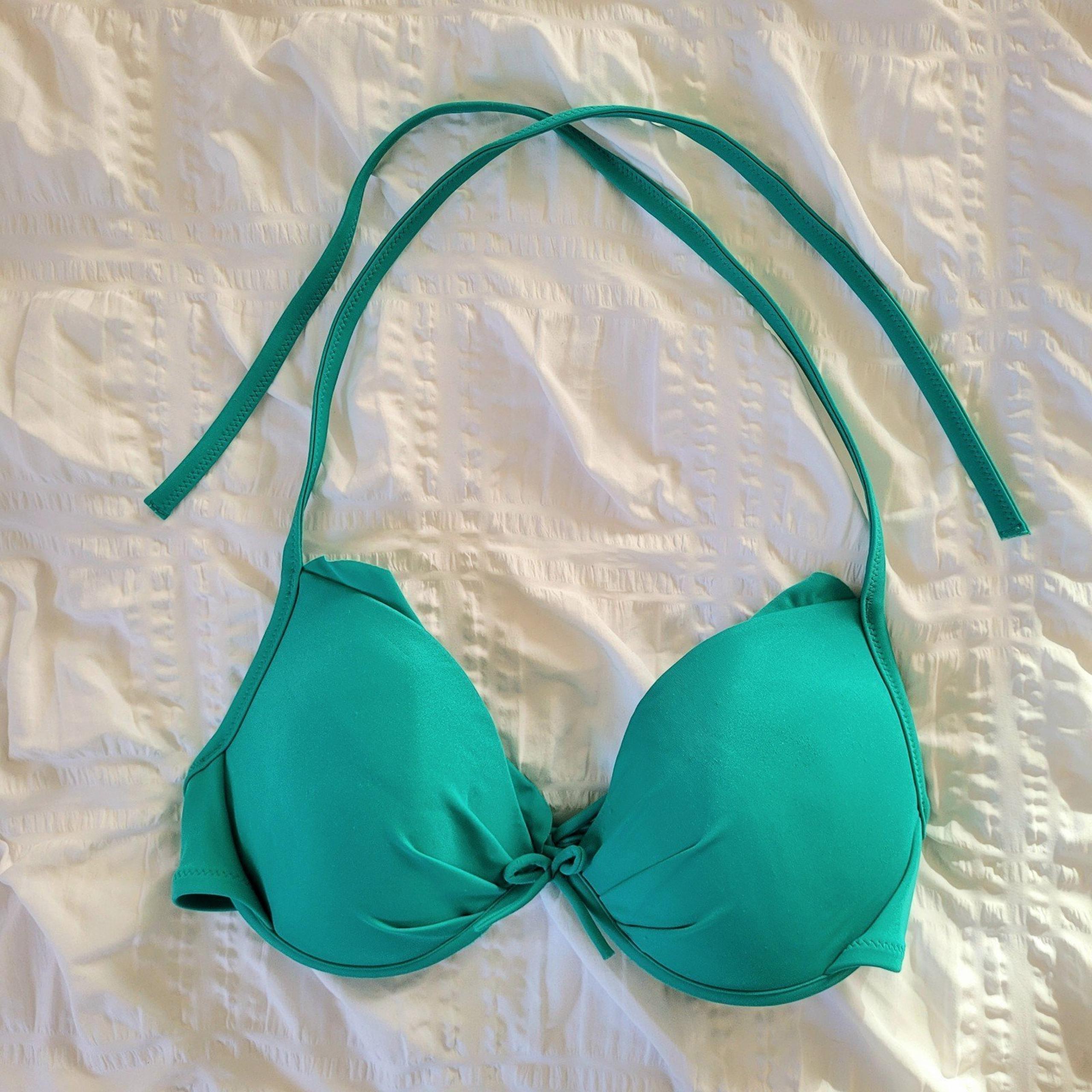 Victoria's Secret padded teal bikini top size 34D tie basic swimsuit underwire