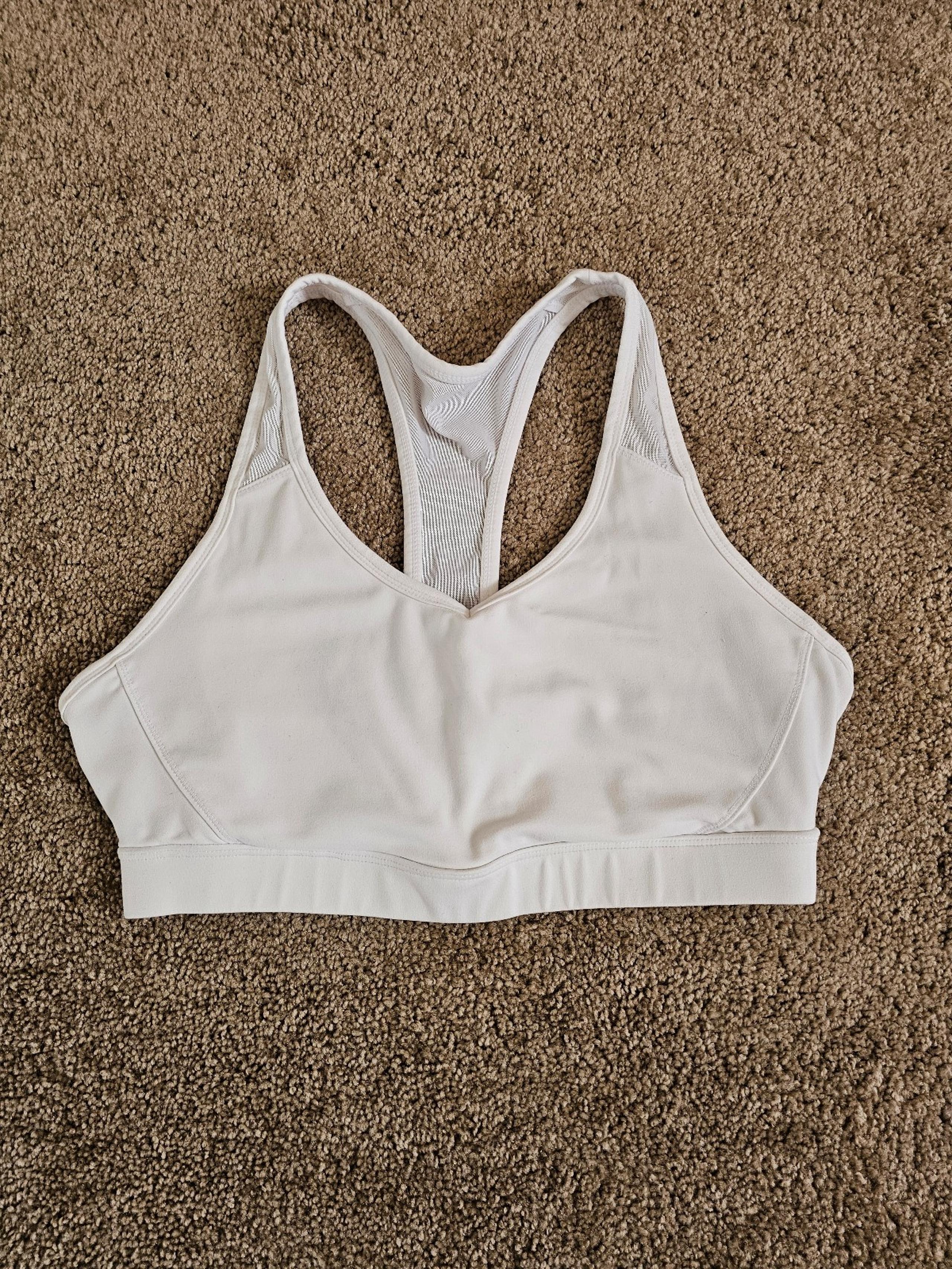 Reebok Sports Bra Womens Large White Athletic Stretch Gym Workout Jogging