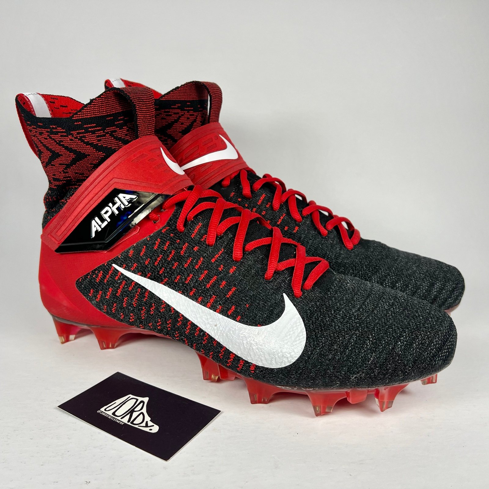 Nike Alpha Menace Elite 2 Flyknit Black Red Football Cleats Size 12.5
