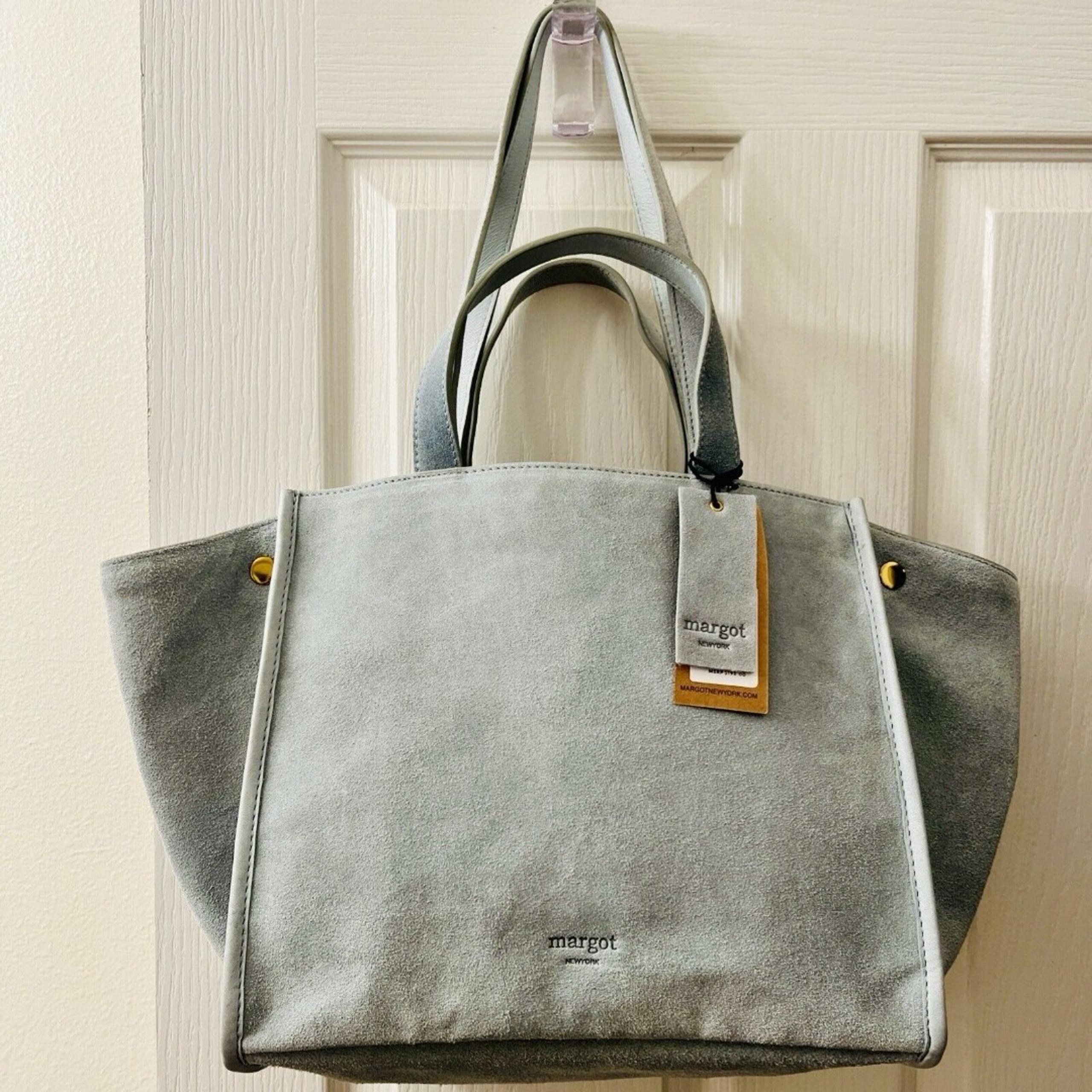 Margot New York Jamee Suede Tote Double Handle Blue TikTok Viral Makeup Pouch