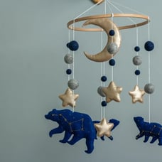 Moon and star mobile with celestial bears Baby Neutral mobile Nursery decor Baby
