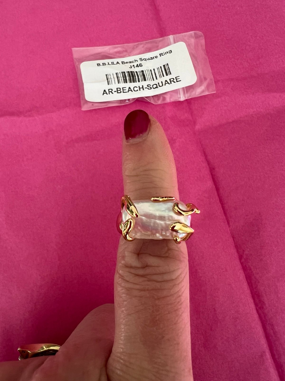 B.B. LILA Jewelry Beach Square Adjustable Gold Plated Ring Brand New