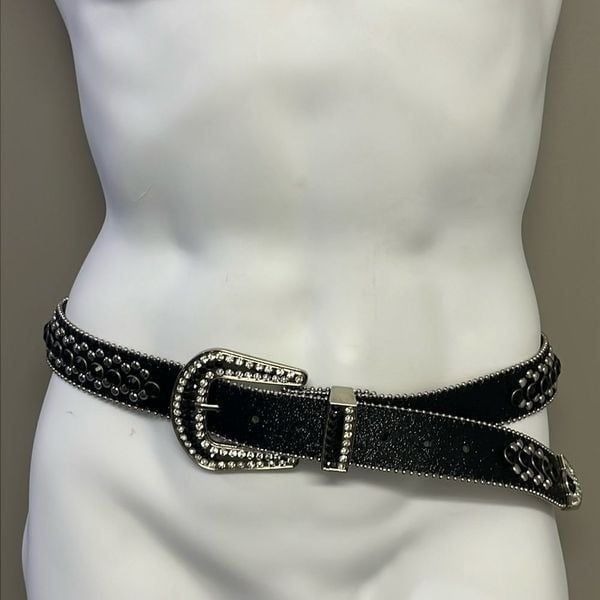 Skeleton Studded Glitter Punk Grunge Silver-tone Rhinestone Adjustable Belt L/XL