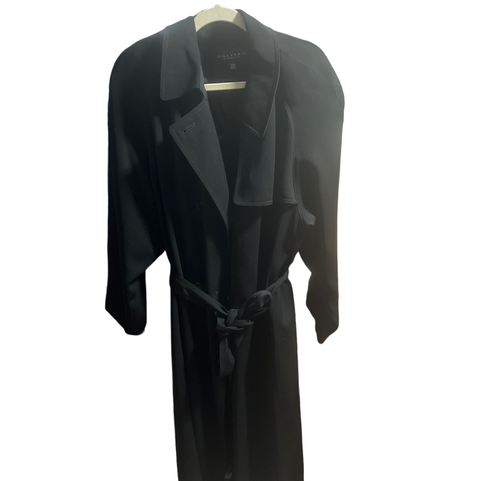 Vintage Gallery Woman Fully Lined Black Belted Trench Coat - Woman sz 22W