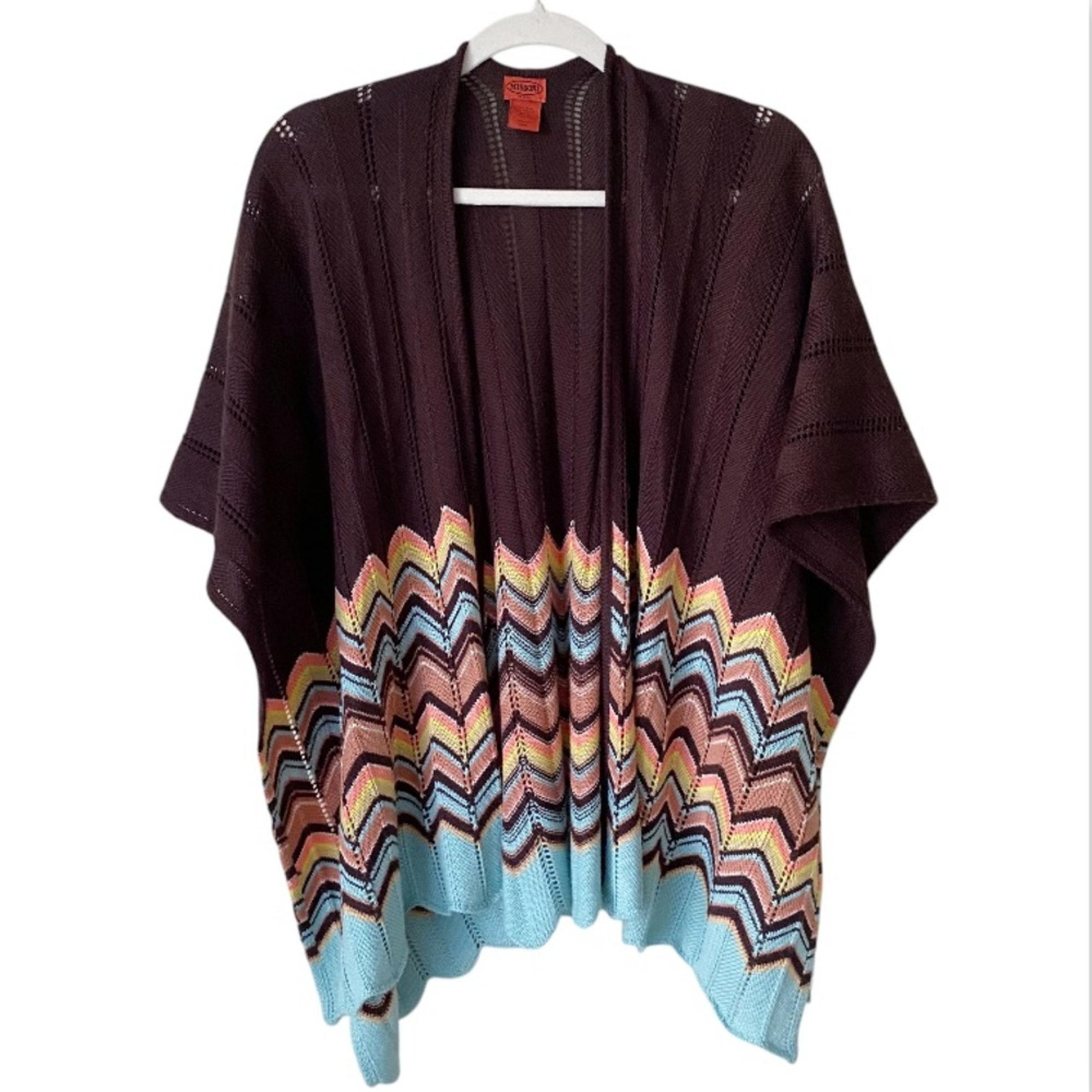 Missoni for Target Wool Blend Open Front Sweater Poncho Shawl Chevron Brown Blue