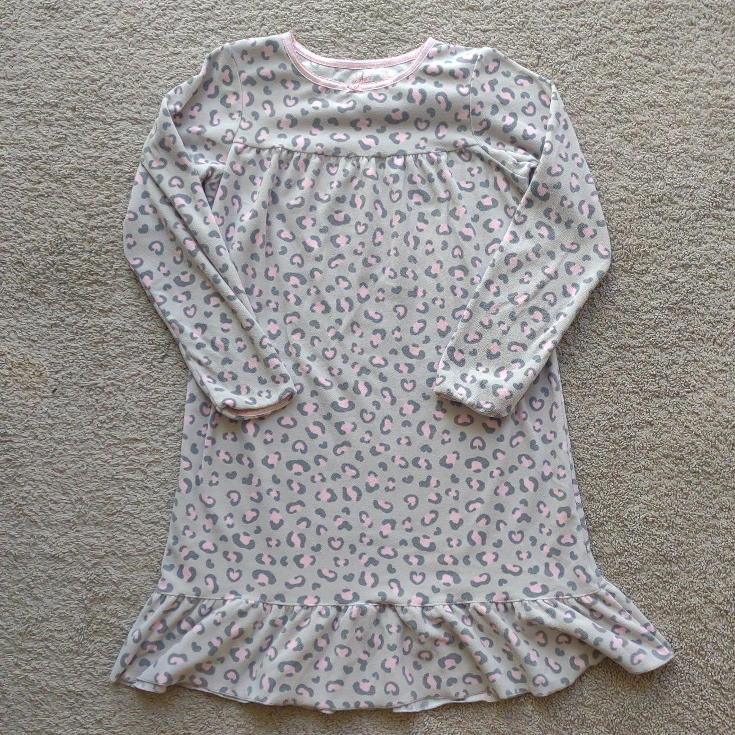 Carter's Sleepwear Dress Girls Size L Gray Pink Leopard Print Thermal #0095