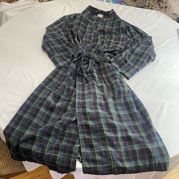 Polo By Ralph Lauren VTG Green Plaid Tartan Robe Size L/XL