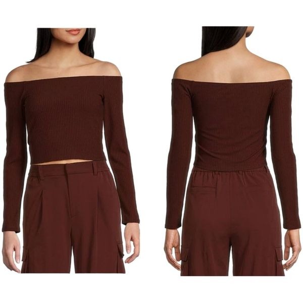 Gianni Bini Junior's Long Sleeve Off-The-Shoulder Ribbed Med Top NEW