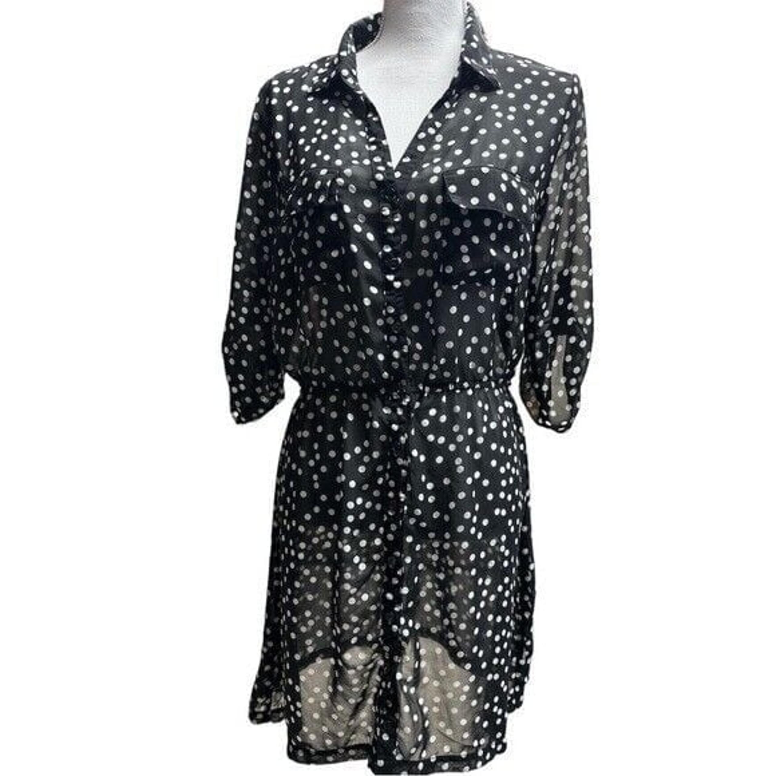 Maurice's Sheer Polka Dot Collared Knee Length Dress Size L