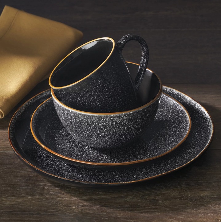 16-Piece Burns Speckled Stoneware Dinnerware Set, Black-UC26A