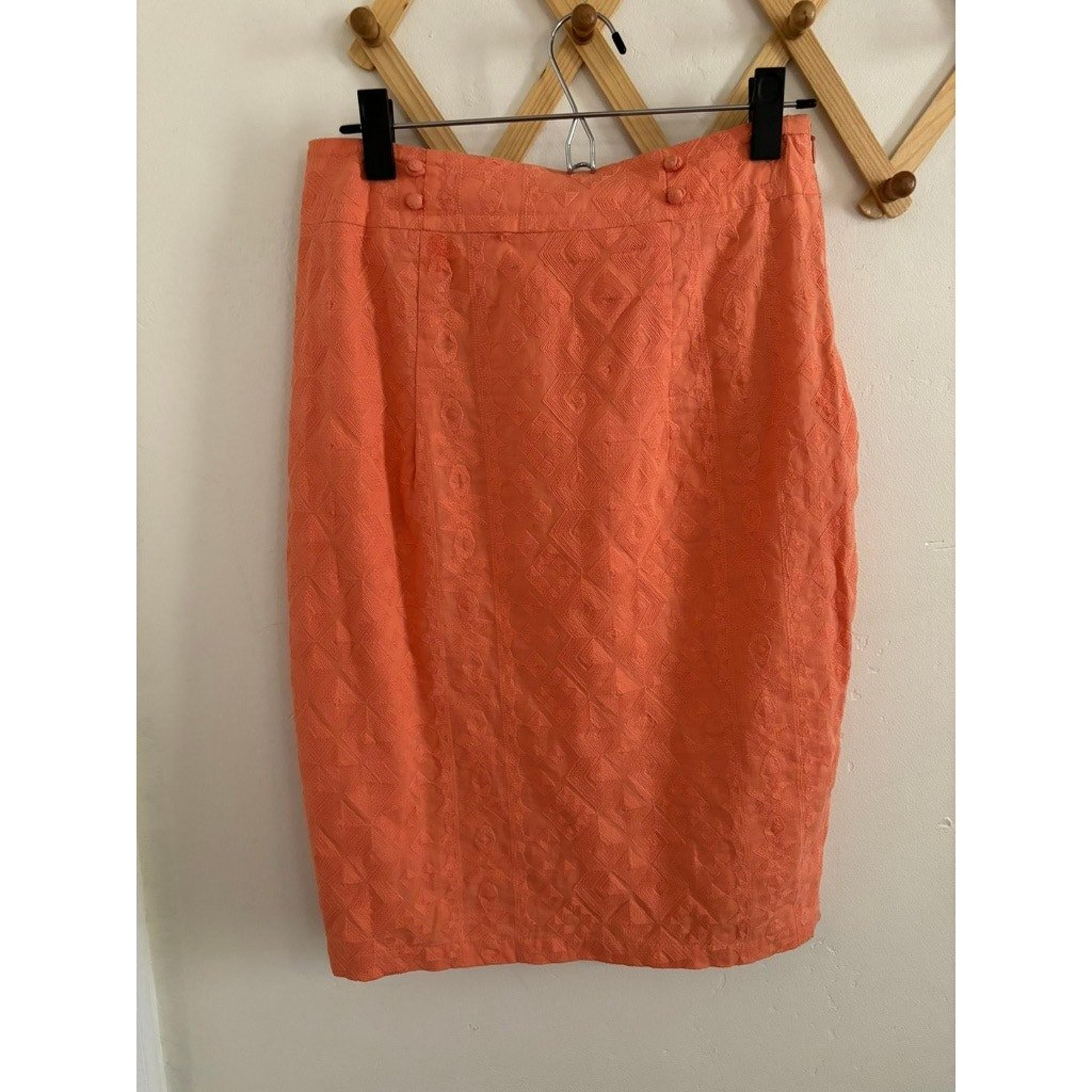 Anthropologie Skirt Women's 8 Coral Addison Story High Rise Pencil Embroidery