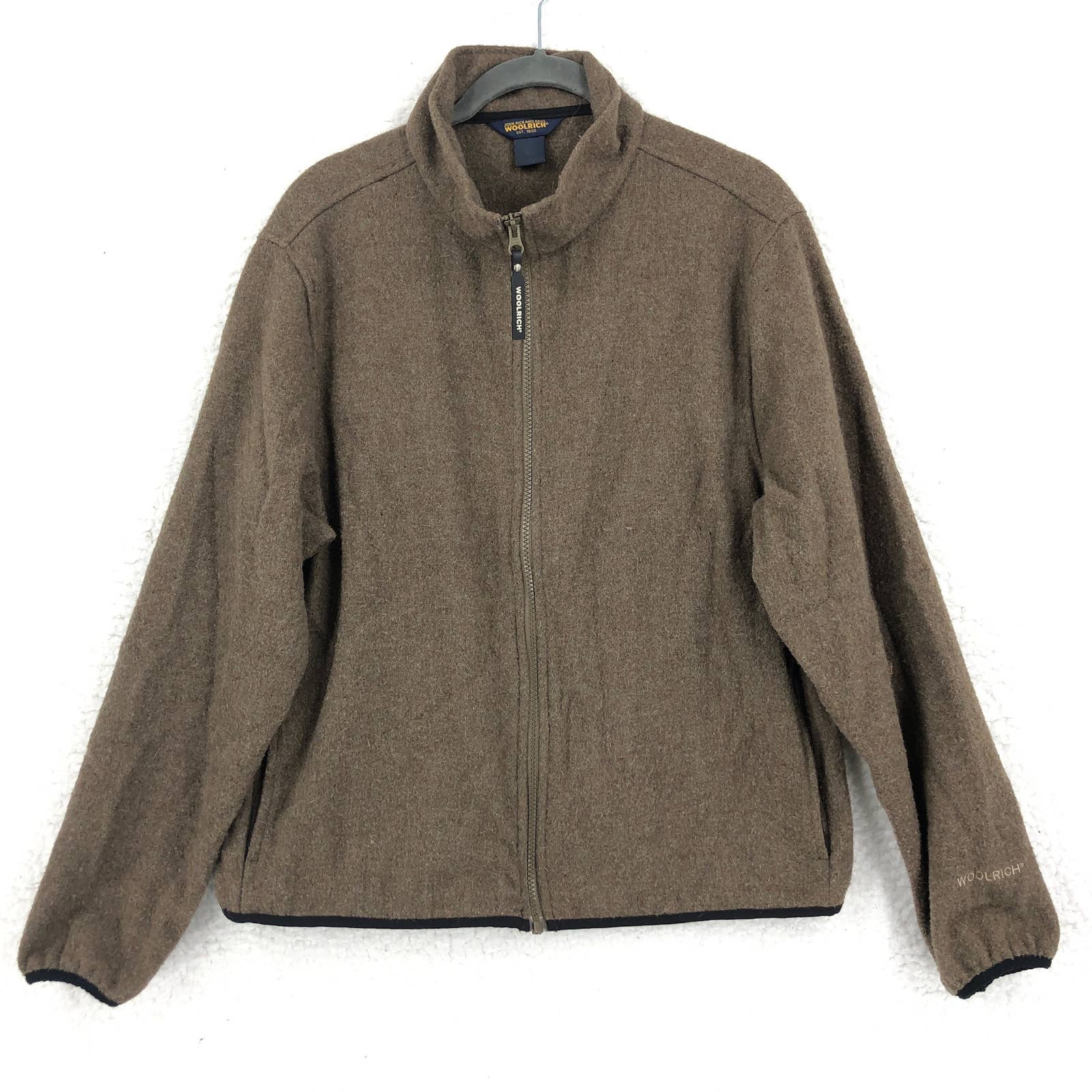 John Rich and Bros Woolrich Womens Medium Brown Wool Jacket Full Zip Mock Neck