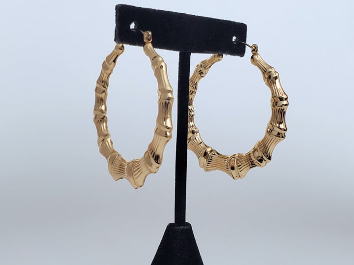 14K Gold Womens 2.5 Large Chunky Bamboo Hoop Earrings 14 K Silver Hoops Jewelry