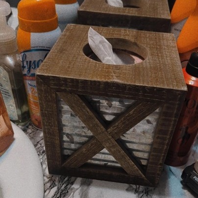 Rustic Bathroom Décor Tissue Holder | Wood Tissue Box Cover with Galvanized Deco