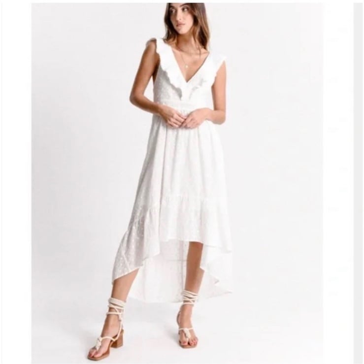 Molly Bracken Embroidered White Romantic Dress Crossed Back Straps