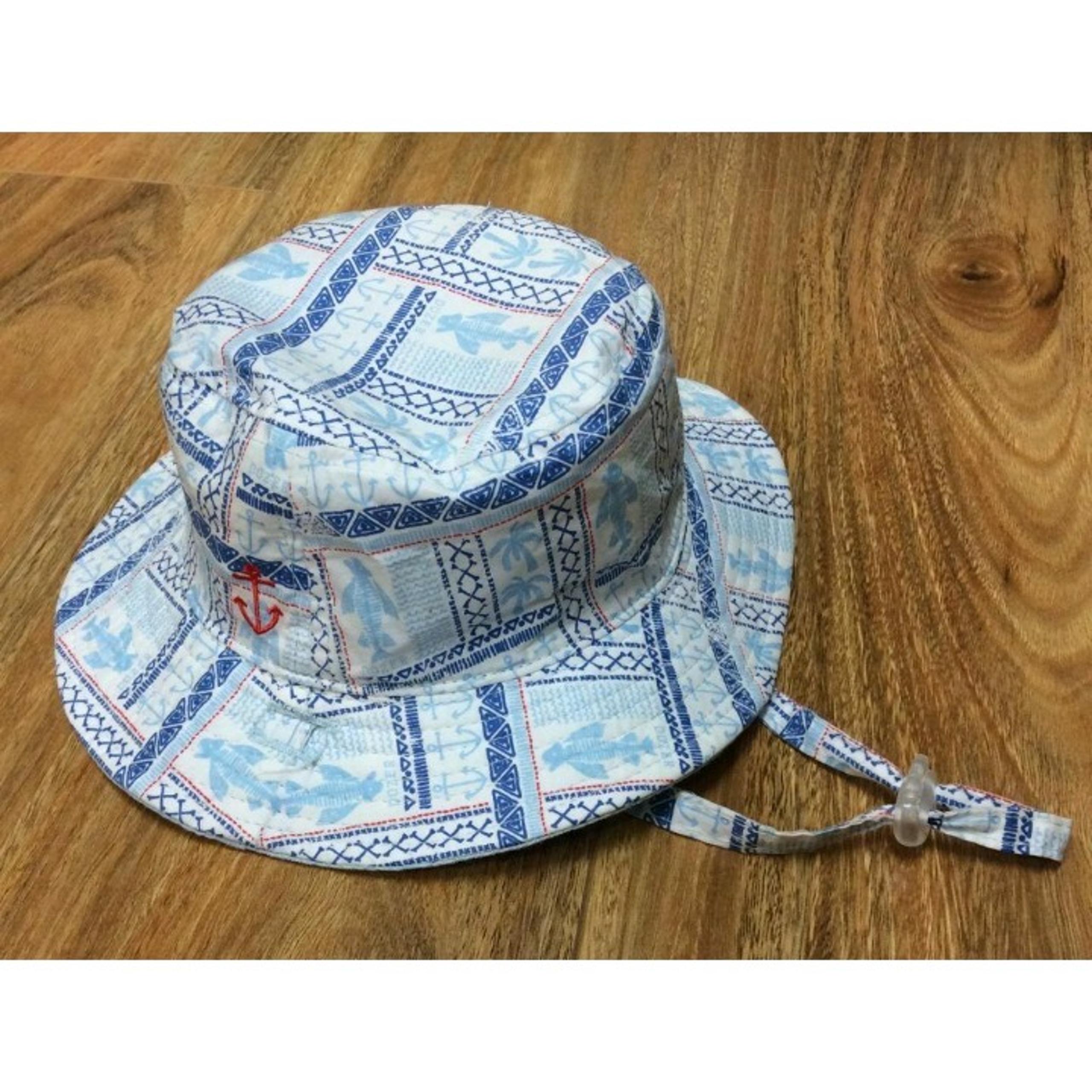 *NEW* DOZER Baby Boy 0-12M 44cm Blue Nautical Reversible Bucket Sun Hat UPF 50+