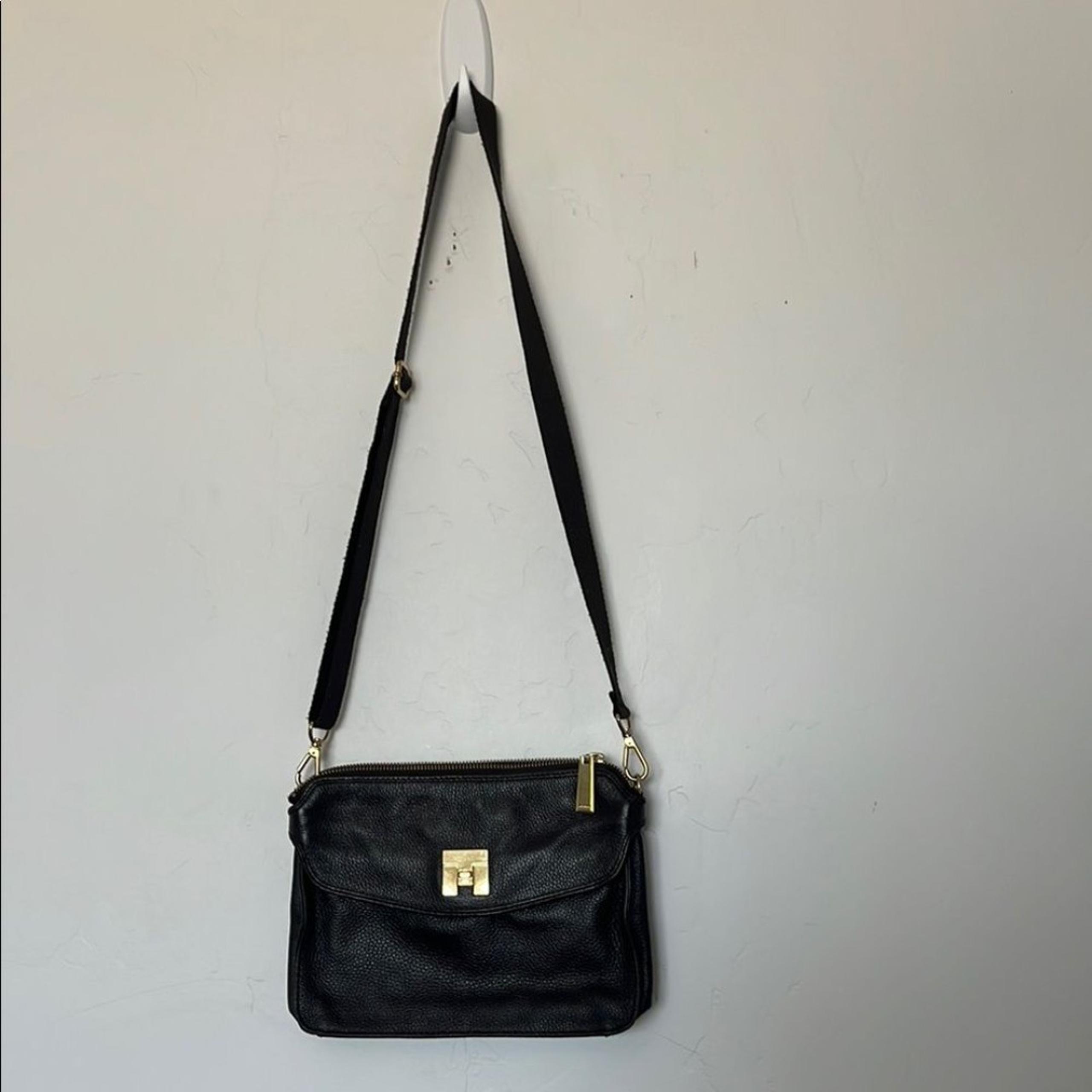 Tommy Hilfiger Satchel Handbag Faux Leather Gold Hardware Black