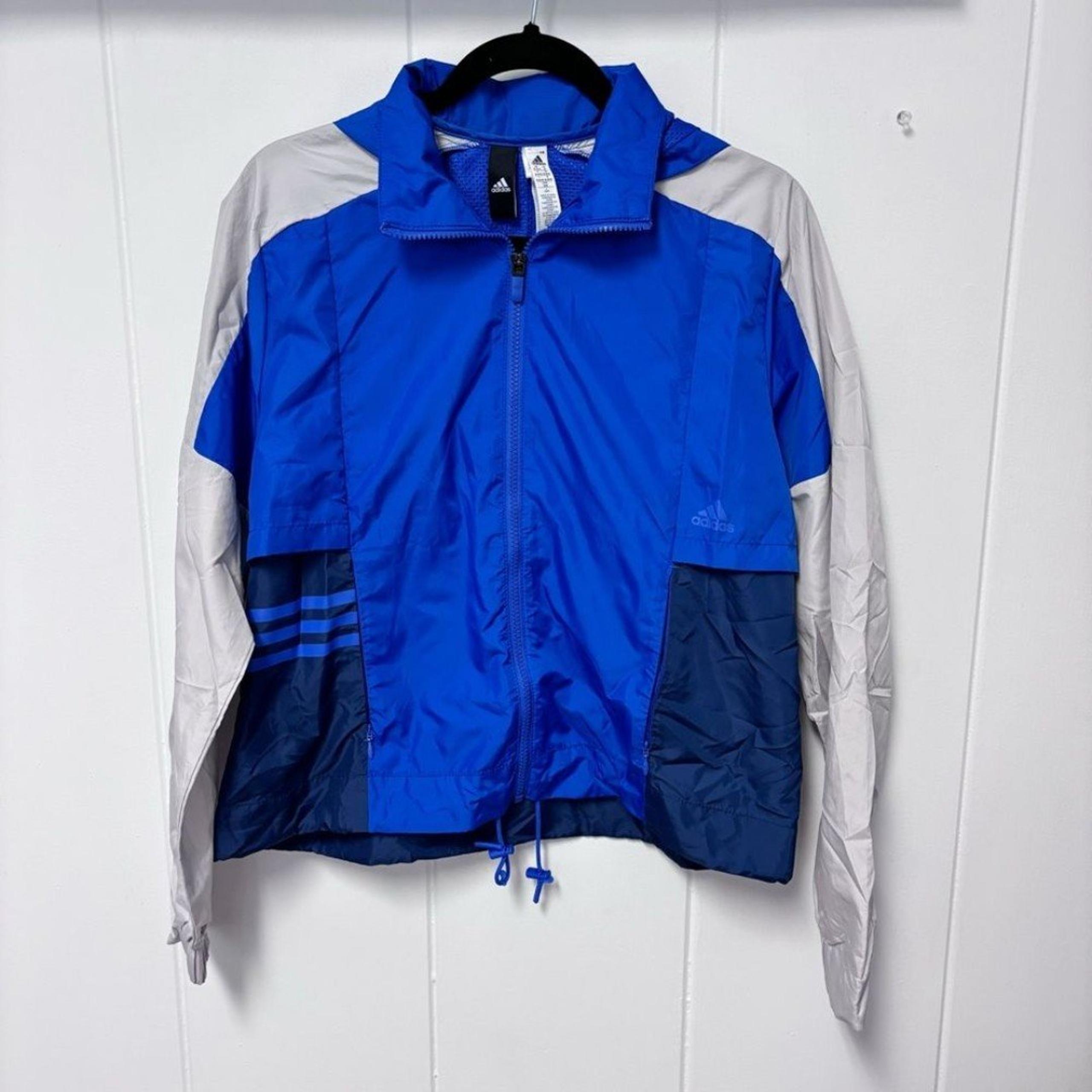 Adidas Blue/Grey Color Block Cropped Windbreaker Women's Size Medium