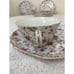(4) LEFTON Vintage Hand Painted China ROSE CHINTZ Snack Plate Footed Tea Cup Mug