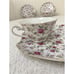 (4) LEFTON Vintage Hand Painted China ROSE CHINTZ Snack Plate Footed Tea Cup Mug