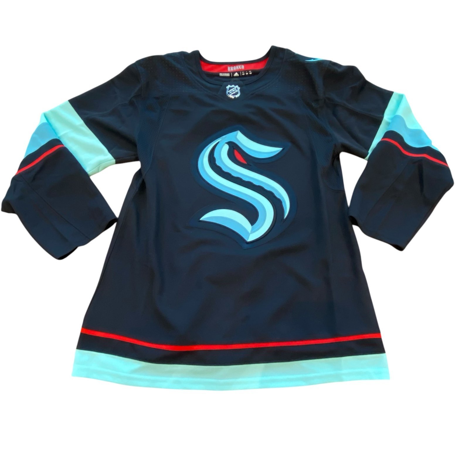 Adidas NHL Seattle Kraken Authentic Home Hockey Jersey Black Blue GT5622 Size 44